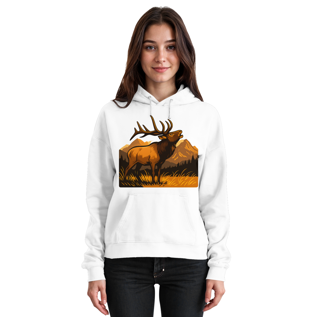 Arvenzo Elk Meadow Hoodie in Arctic White, front view of a unisex hoodie with a simple design and comfortable fit.