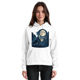 Front view of Arvenzo Silver Howl unisex hoodie in Arctic White with a simple design and adjustable drawstrings.