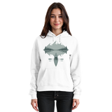 Arvenzo Mirror Lake Hoodie in Arctic White, front view of a unisex hoodie with a simple design and soft fabric.