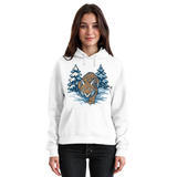 Arvenzo Snow Lynx hoodie in Arctic White, unisex front view showing cozy, casual hoodie with a simple design and soft fabric.