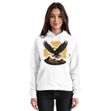 Front view of Arvenzo Iron Wing Hoodie, a unisex Arctic White hoodie with a simple design and comfortable fit.