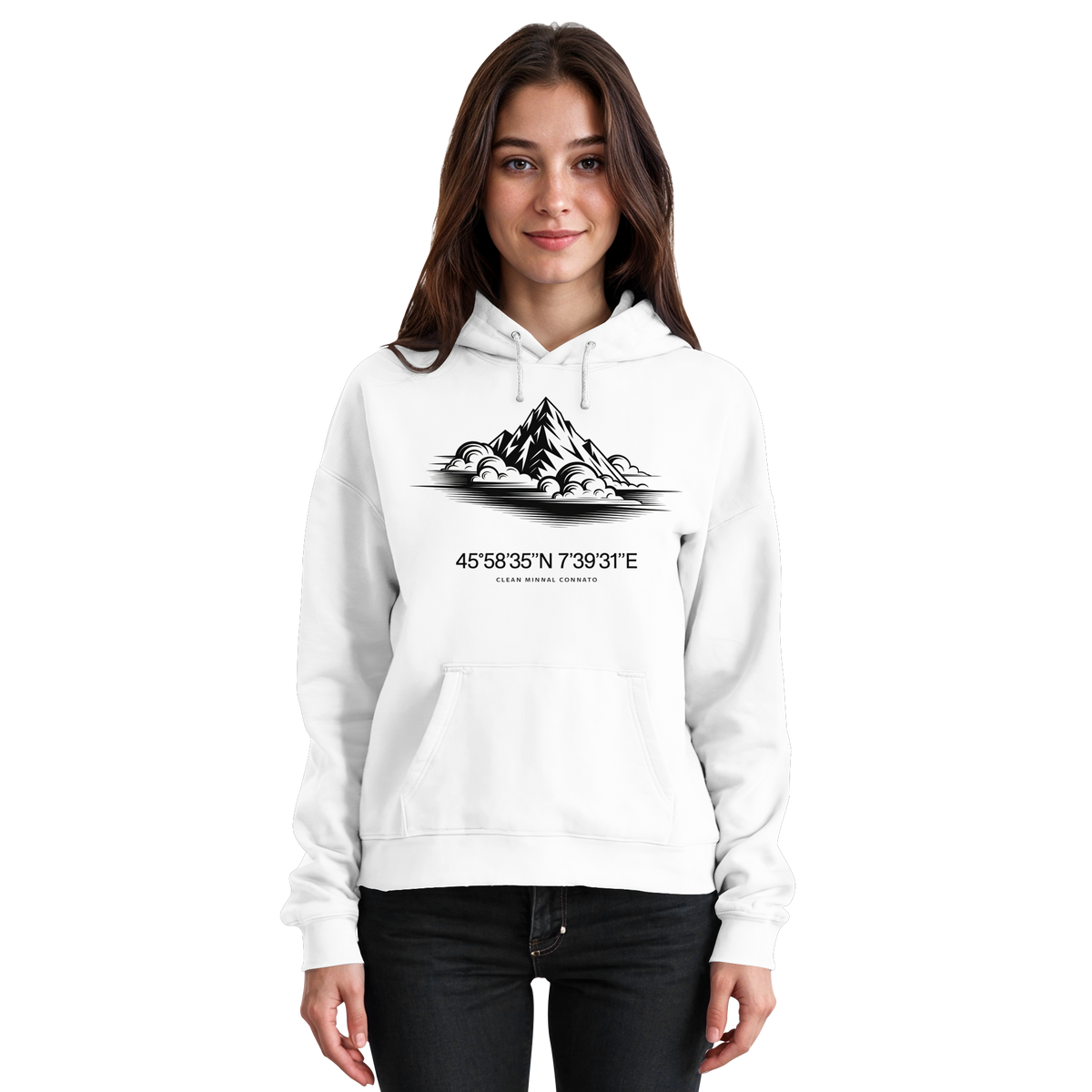 Arvenzo Summit Point hoodie in Arctic White front view, unisex casual hoodie with a simple design and soft fabric.