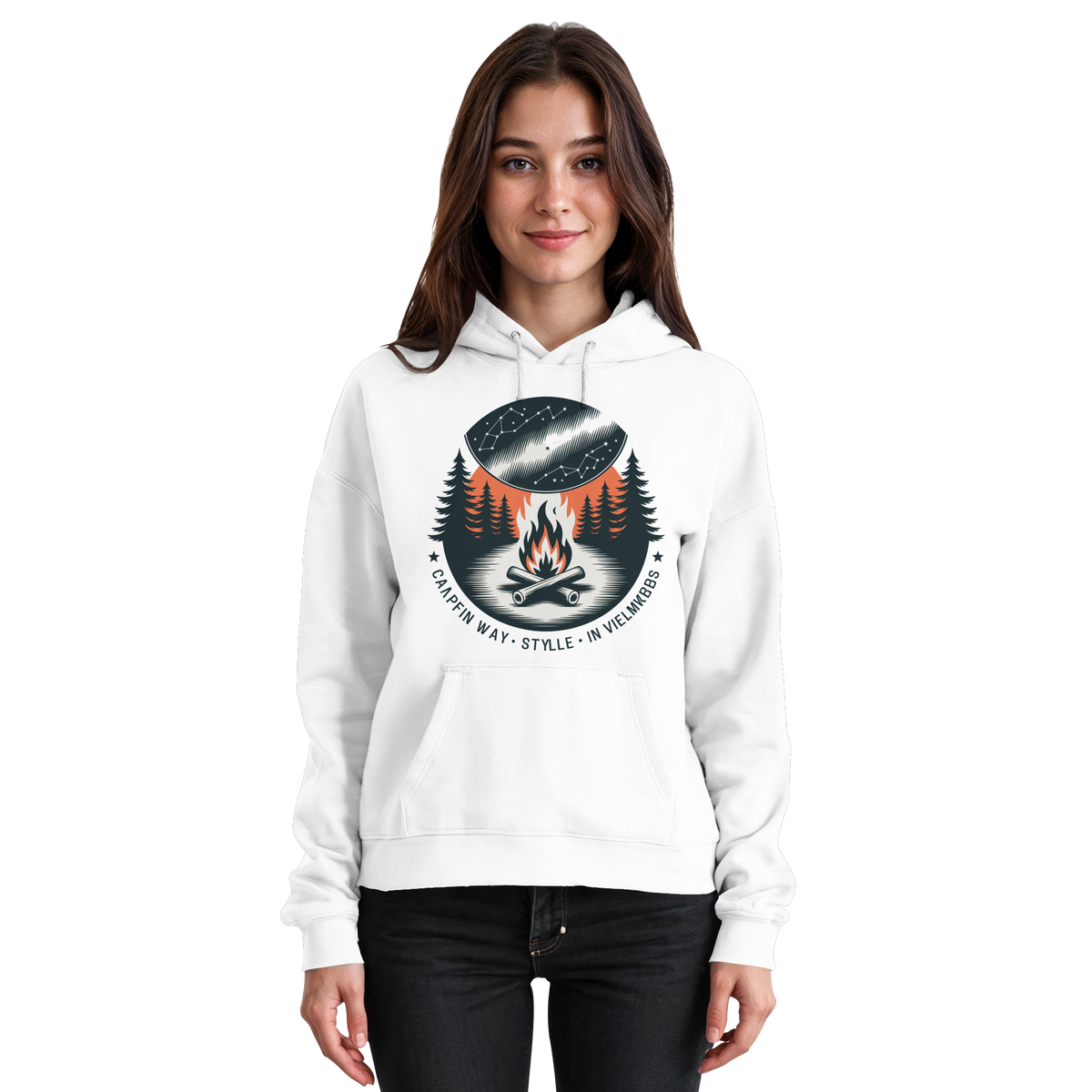 Arvenzo Star Map Hoodie in Arctic White, front view of a unisex hoodie with celestial star map design.