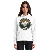Arvenzo Trail Crest Hoodie in Arctic White, front view showing a unisex casual hoodie with a simple design.