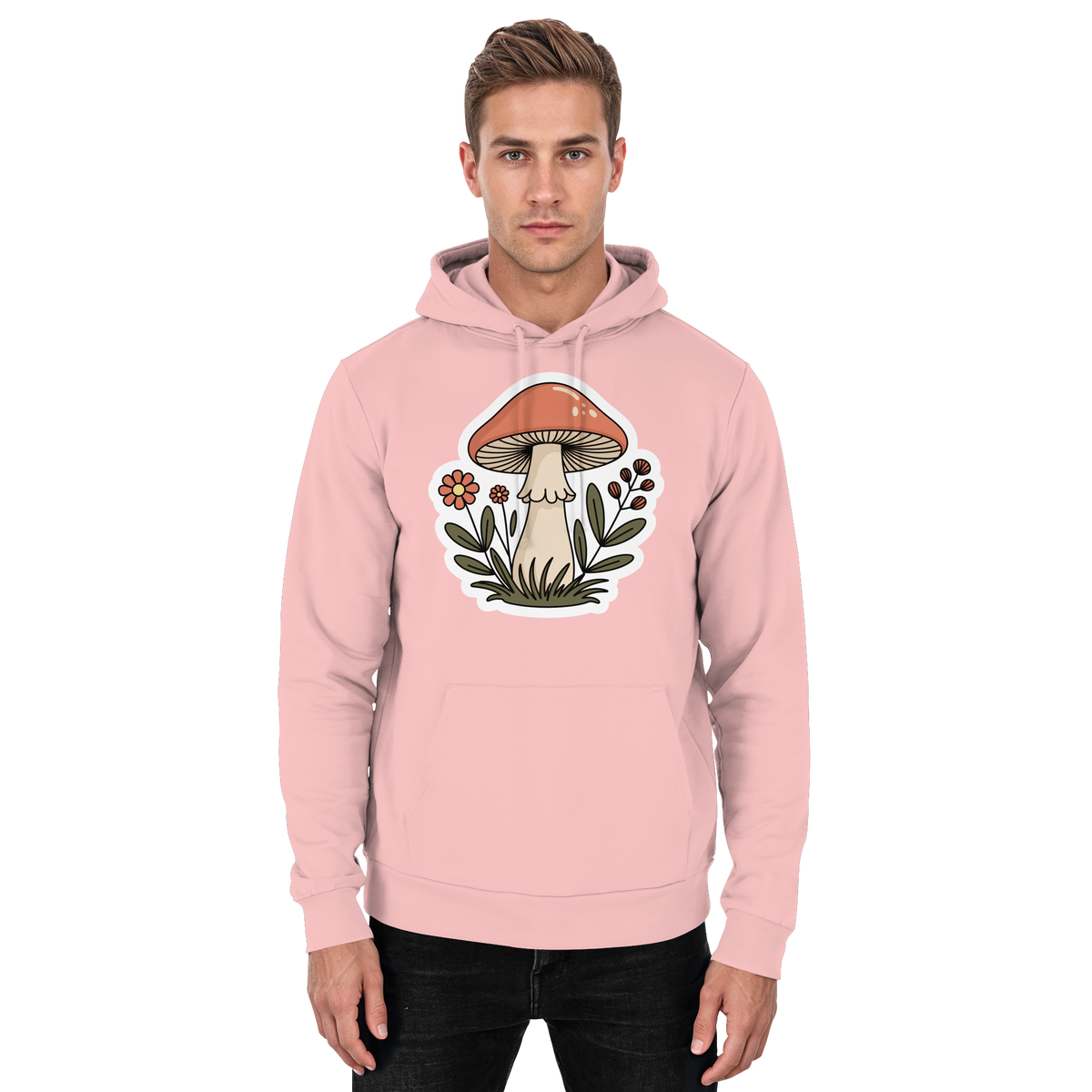 Front view of Arvenzo Still Roots unisex baby pink hoodie with a simple design and a comfortable fit.