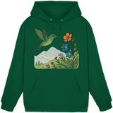 Arvenzo Bloom Wing unisex hoodie in bottle green, front view showing stylish hoodie design and comfortable fit.