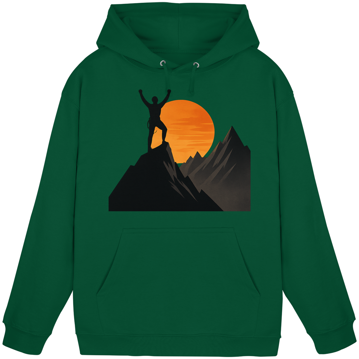 Front view of Arvenzo Bold Ascent unisex hoodie in bottle green, showcasing a classic fit and soft fabric.