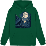 Front view of Arvenzo Silver Howl unisex hoodie in bottle green with a minimalist design.