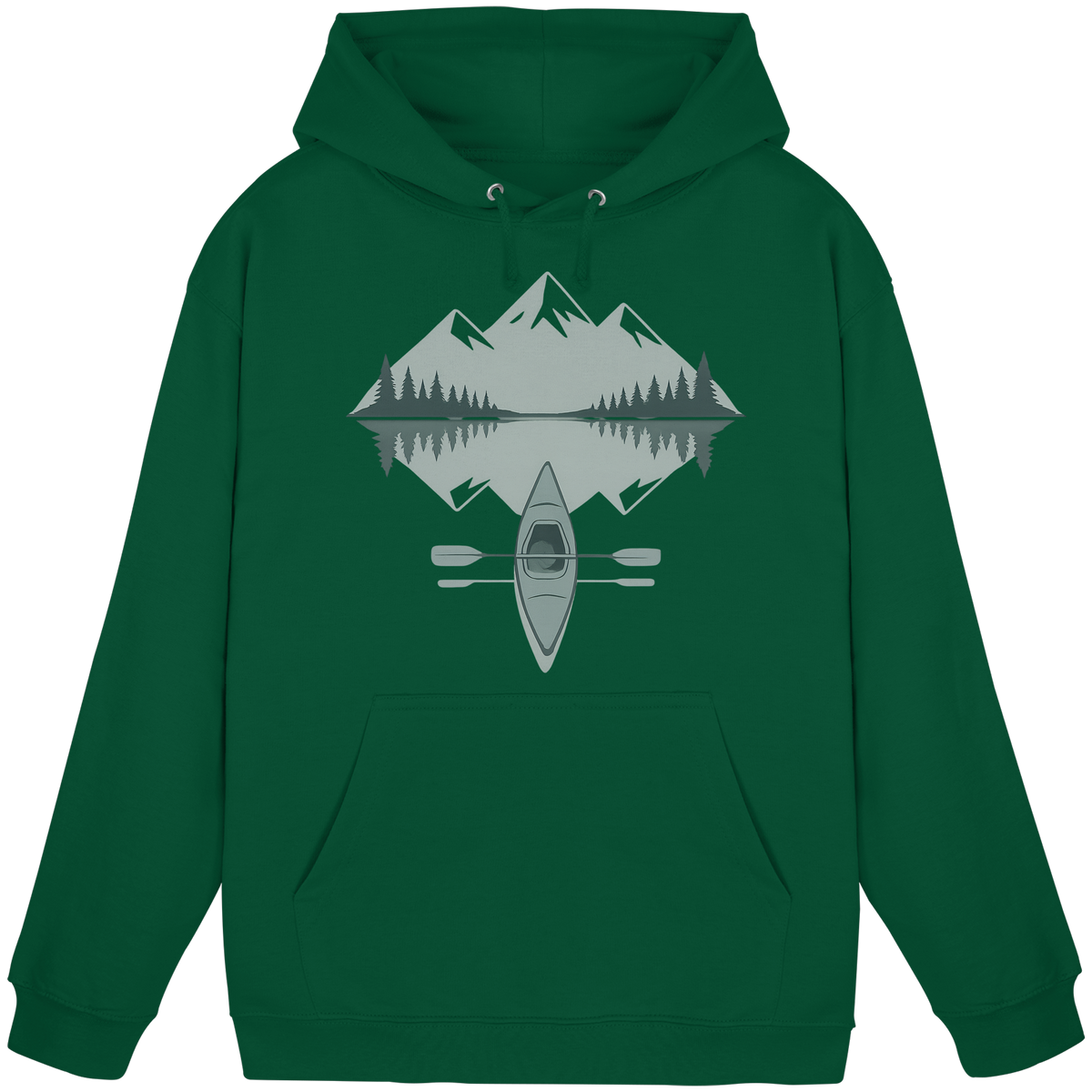 Arvenzo Mirror Lake Hoodie in bottle green, front view, unisex casual hoodie with simple design and comfortable fit.