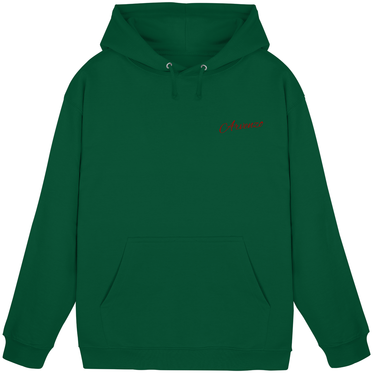 Front view of Arvenzo Pure Ground hoodie in bottle green, a unisex casual hoodie with a basic design.
