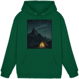 Arvenzo North Light unisex hoodie in bottle green, front view showing simple design and soft fabric.