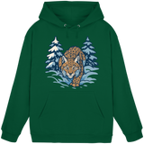 Arvenzo Snow Lynx hoodie in bottle green, front view showing unisex design and cozy fit.