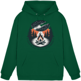 Unisex bottle green Star Map Hoodie by Arvenzo, front view showing celestial star pattern on cozy hoodie fabric.