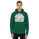 Front view of Arvenzo Alpine Bloom Hoodie in bottle green, a unisex hoodie with a simple design and soft fabric.