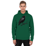 Front view of Arvenzo Dark Raven Hoodie in bottle green, unisex design with a simple, classic hoodie style and front pocket.
