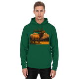 Front view of Arvenzo Elk Meadow Hoodie in bottle green, a unisex hoodie with a simple, comfortable design.