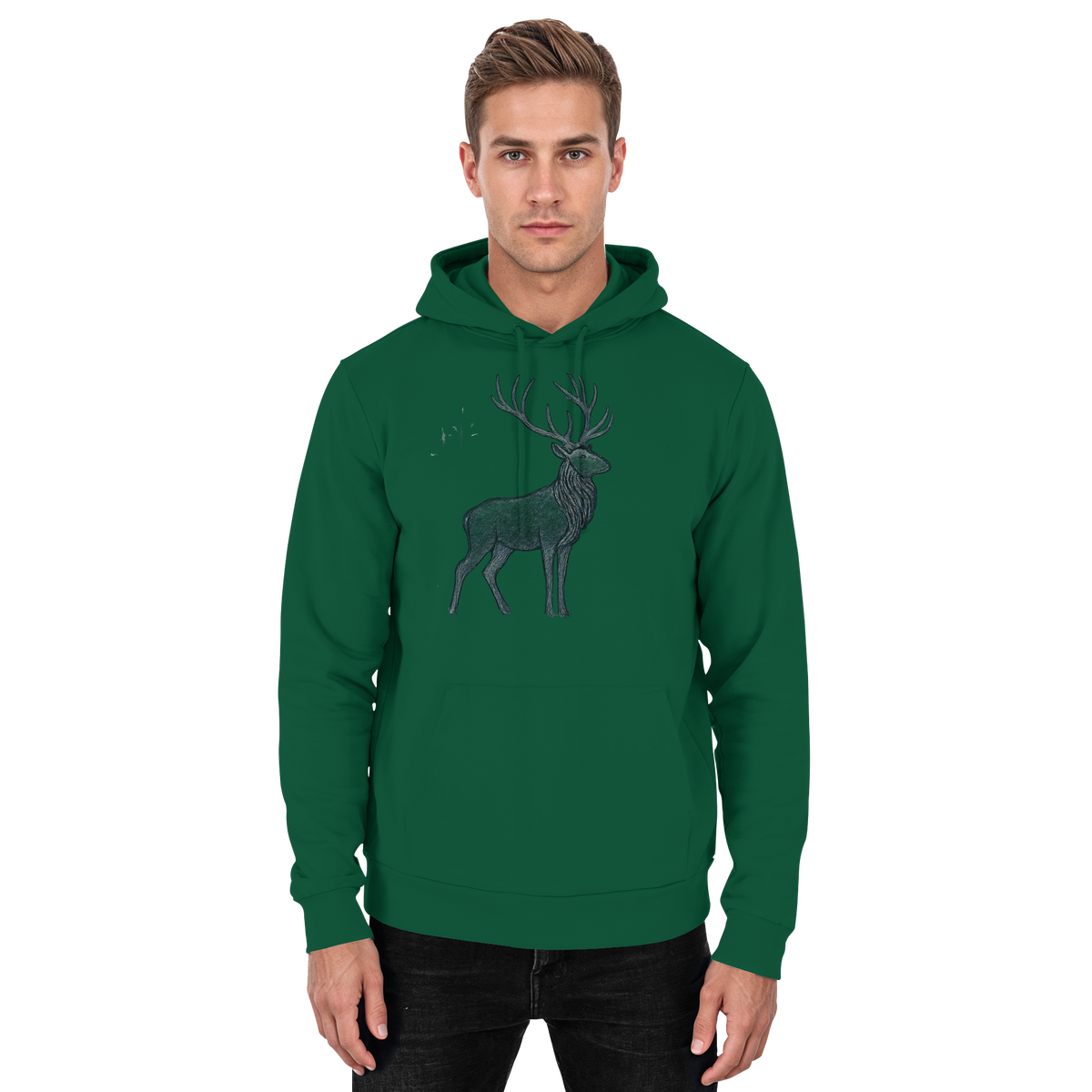 Bottle green Mist Crown hoodie by Arvenzo, unisex front view showing casual fit and soft fabric in a basic hoodie style.
