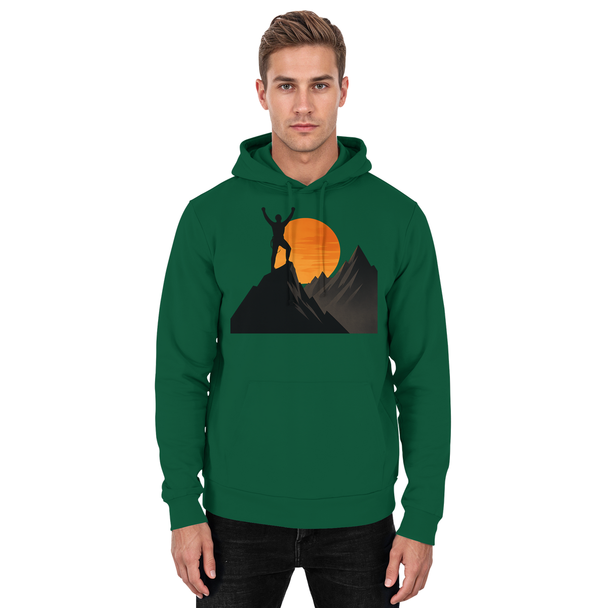 Bottle green Arvenzo Bold Ascent hoodie, front view, unisex design with a comfortable fit and casual style.