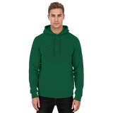 Unisex Cliff Edge Hoodie by Arvenzo in bottle green with a front basic design, displayed on a plain background.