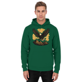 Arvenzo Iron Wing hoodie in bottle green, unisex front view featuring a simple, stylish design with a hood and long sleeves.
