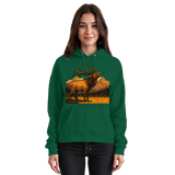 Arvenzo Elk Meadow hoodie in bottle green, front view, unisex design, soft fabric, casual fit, stylish and comfortable.