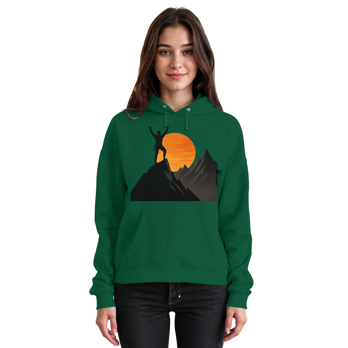 Front view of Arvenzo Bold Ascent unisex hoodie in bottle green with a simple, classic design and a front pocket.