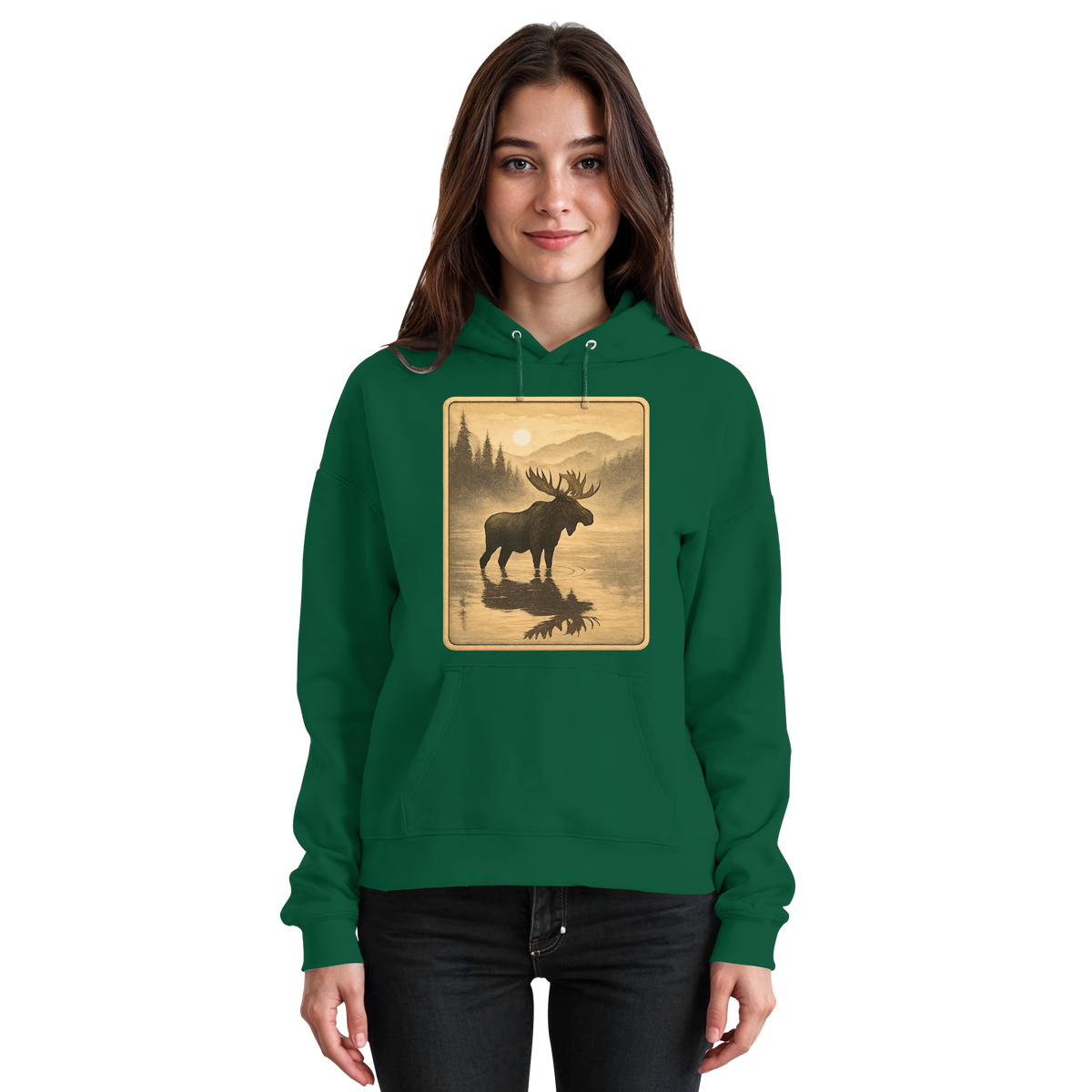 Front view of Arvenzo Calm Shore Hoodie in bottle green, a unisex hoodie with a simple, relaxed fit and soft fabric.