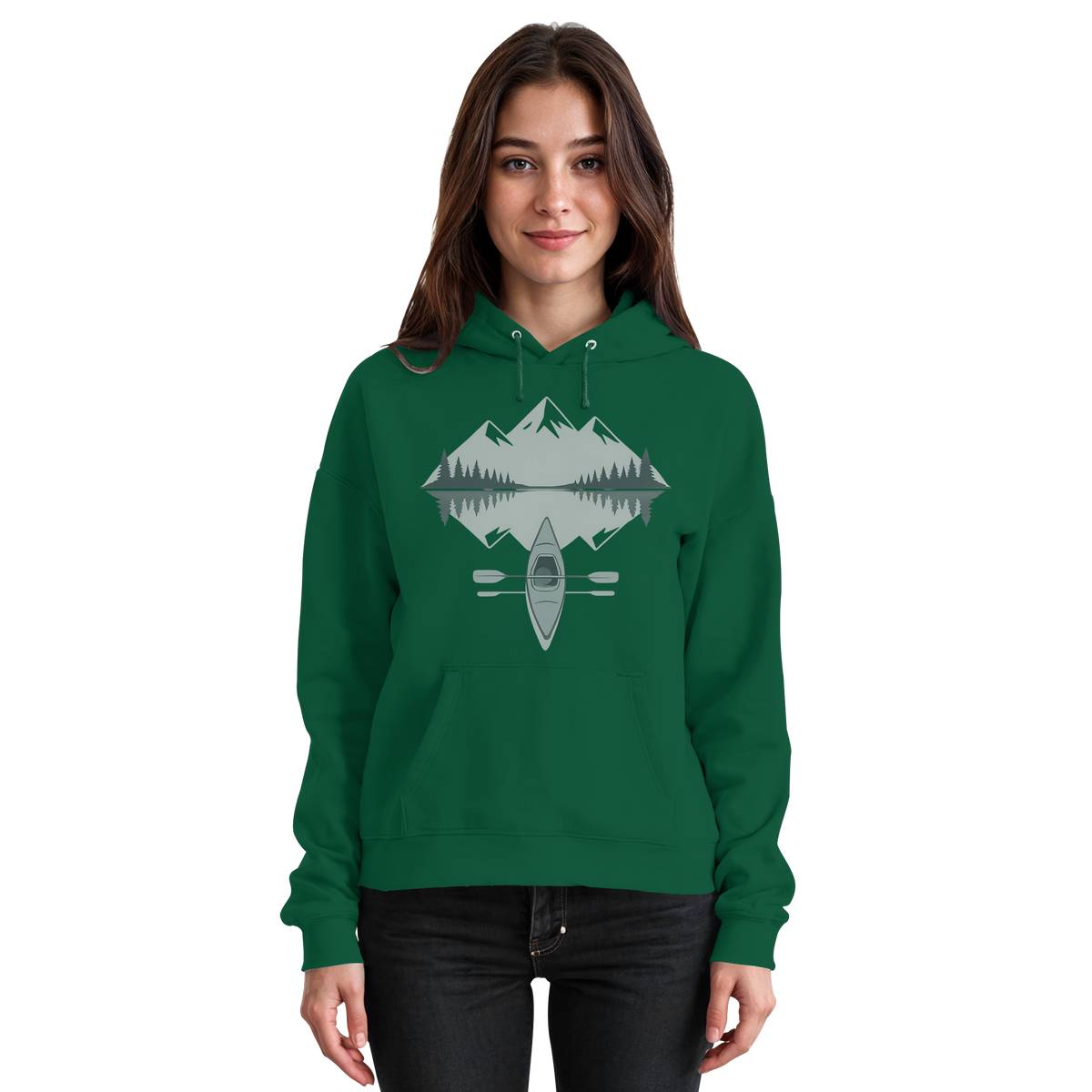 Arvenzo Mirror Lake Hoodie in bottle green, unisex front view with a casual fit and soft fabric.