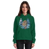 Front view of Arvenzo Snow Lynx Hoodie in bottle green, unisex design with a cozy hood and minimalist style.