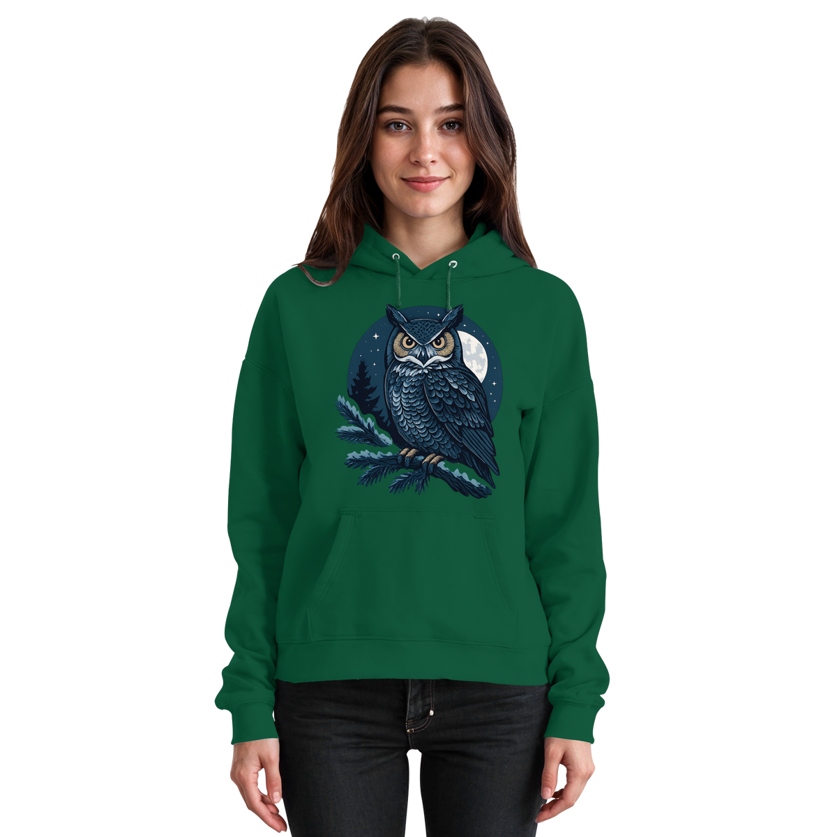 Arvenzo Night Watch hoodie in bottle green, front view of a unisex hoodie with a simple design and comfortable fit.