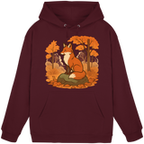Front view of Arvenzo Ember Trail Hoodie in burgundy, unisex casual hoodie with a simple design and adjustable drawstring hood.