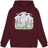 Front view of Arvenzo Alpine Bloom hoodie in burgundy, unisex design with a simple, classic fit.