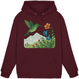 Front view of Arvenzo Bloom Wing unisex hoodie in burgundy, showcasing a simple design and comfortable fit.