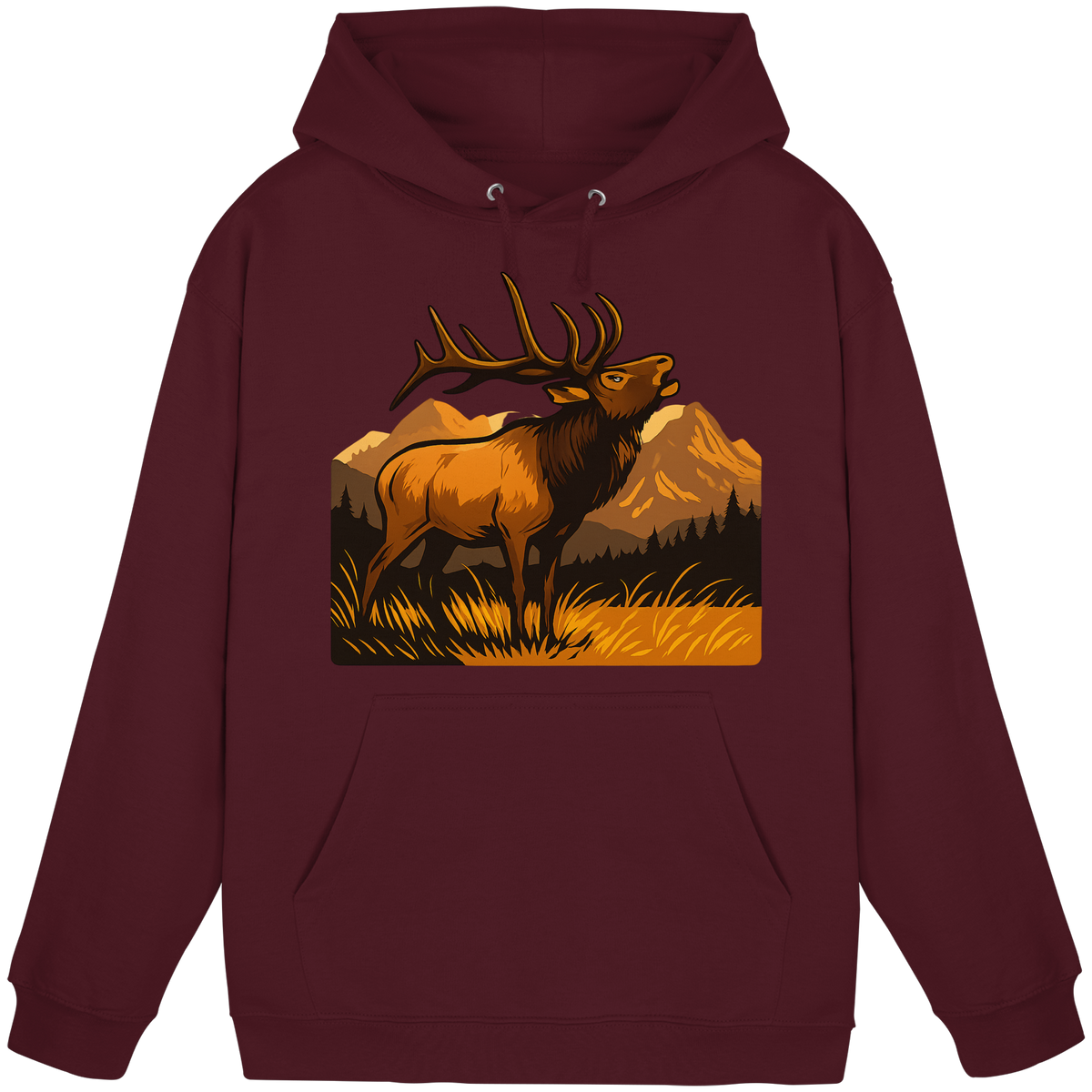 Front view of Arvenzo Elk Meadow hoodie in burgundy, unisex design with a simple, classic fit and soft fabric.