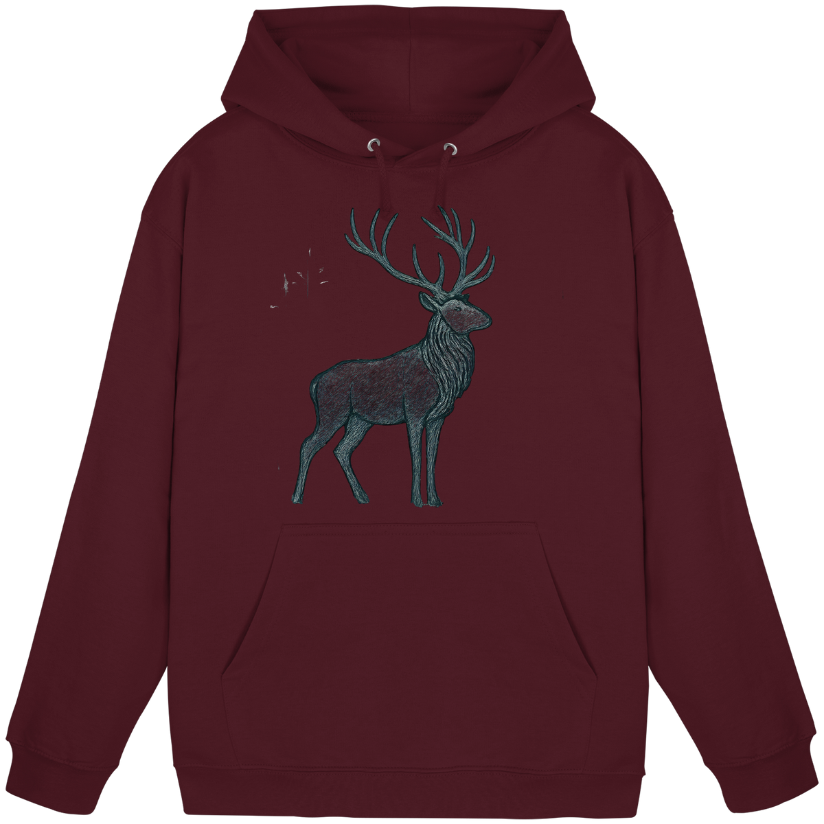 Front view of a burgundy unisex Mist Crown Hoodie by Arvenzo, showing a simple hoodie design with a hood and front pocket.