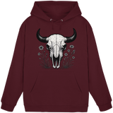Unisex burgundy Bison Skull Hoodie by Arvenzo featuring a front design, casual fit, and soft fabric for everyday wear.