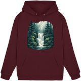Front view of a burgundy Arvenzo Fall Creek Hoodie, unisex casual hoodie with a simple design and front pocket.