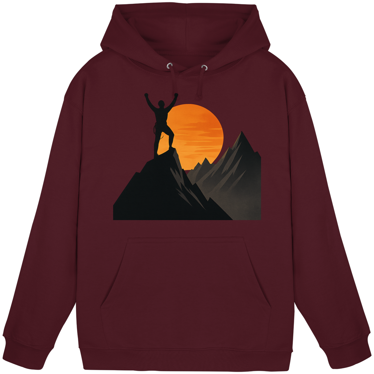 Unisex burgundy Arvenzo Bold Ascent hoodie with front design, casual fit, and soft fabric for comfortable everyday wear.