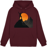 Unisex burgundy Arvenzo Bold Ascent hoodie with front design, casual fit, and soft fabric for comfortable everyday wear.