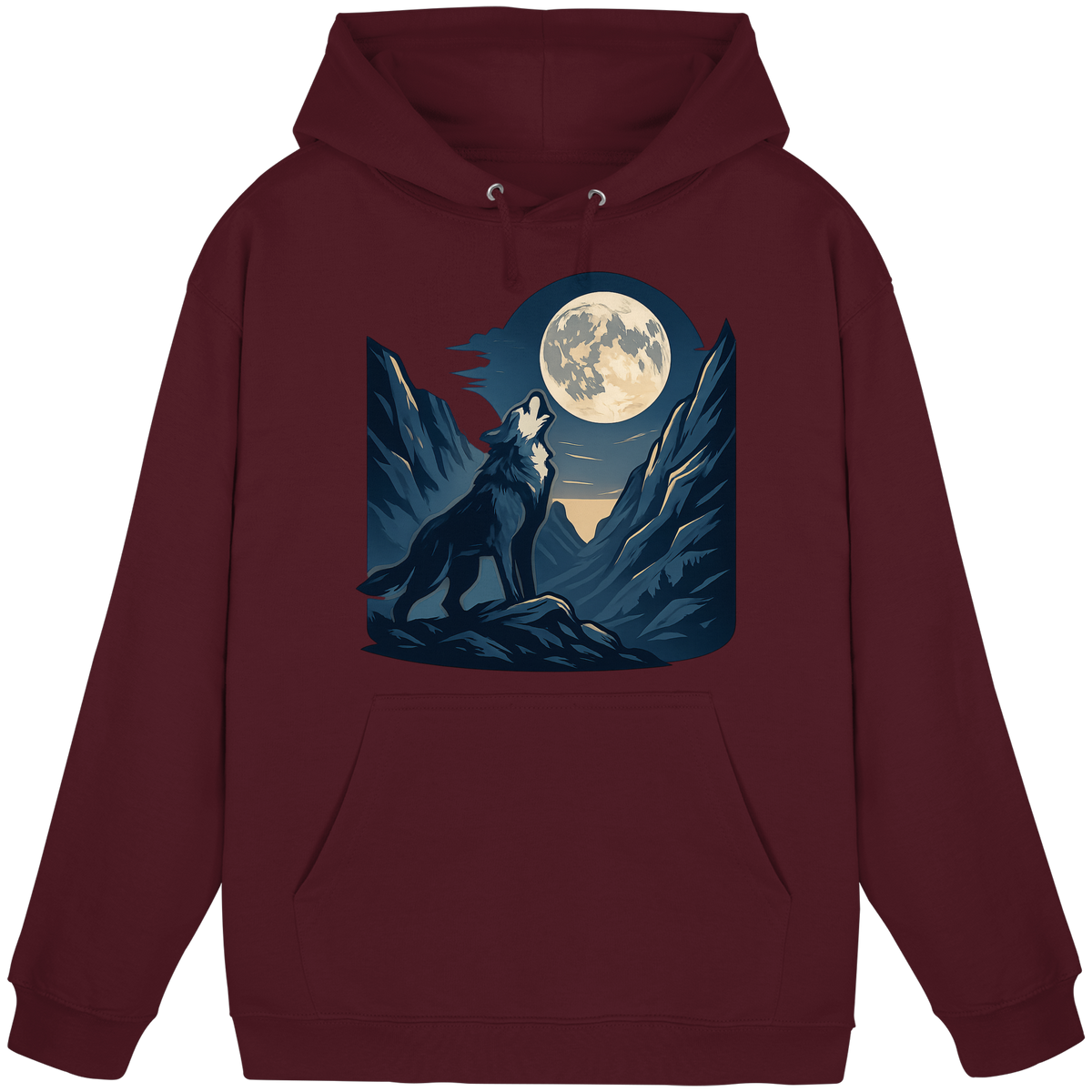 Unisex silver Howl hoodie by Arvenzo, front view showing burgundy fabric and minimalist design.