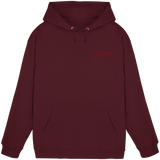 Front view of Arvenzo Pure Ground unisex hoodie in burgundy, showcasing a basic pullover design with a hood and front pocket.