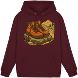 Front view of burgundy Arvenzo Trail Rest hoodie, unisex design with a casual fit and soft fabric, showcasing a comfortable hoodie style.