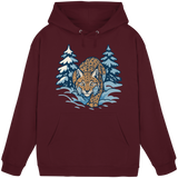 Front view of burgundy Arvenzo Snow Lynx hoodie, unisex design with a cozy fit and minimalist style.