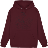 Unisex burgundy Cliff Edge Hoodie by Arvenzo, front view showing classic hoodie design with a hood and front pocket.