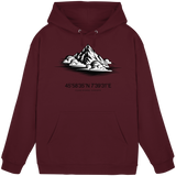 Front view of a burgundy Arvenzo Summit Point hoodie, unisex design with a simple, classic fit and soft fabric.