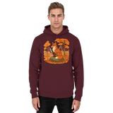 Front view of Arvenzo Ember Trail unisex hoodie in burgundy, showcasing a casual fit and soft fabric.