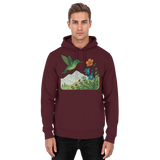 Front view of burgundy Arvenzo Bloom Wing hoodie, unisex casual hoodie with a simple design and comfortable fit.