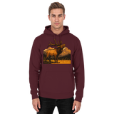 Unisex burgundy Elk Meadow Hoodie by Arvenzo, front view showing a comfortable casual hoodie with a front pocket.