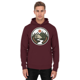 Front view of burgundy Arvenzo Open Ground unisex hoodie with a simple design and comfortable fit.