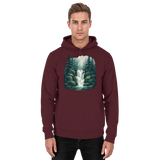 Front view of a unisex burgundy Fall Creek Hoodie by Arvenzo, showcasing its casual fit and soft fabric.